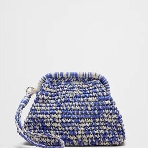 NWT Banana Republic Blue White Straw Woven Clutch